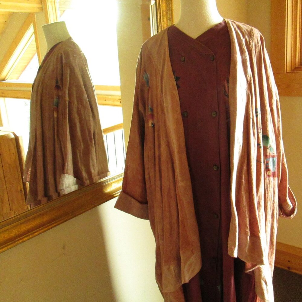 Steel Pony Long Purple Button-Down Dress with Brown Steel Pony Jacket - Picture 3 of 15
